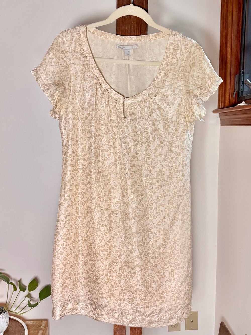 100% Silk Cream Floral Mini Dress